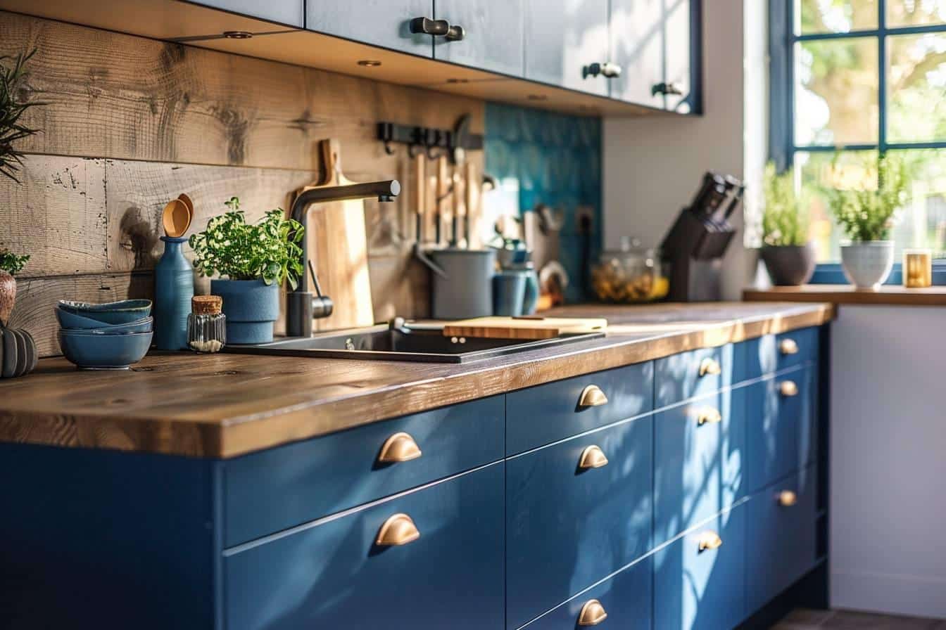 Cuisine Bleue et Bois : Un Duo Chic et Intemporel pour Votre Intérieur